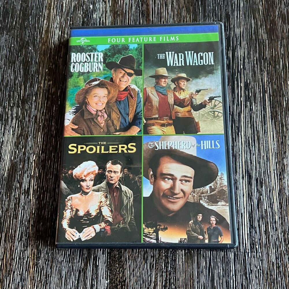 4 Classic John Wayne Westerns Collection DVD Rooster Cogburn War Wagon Spoilers